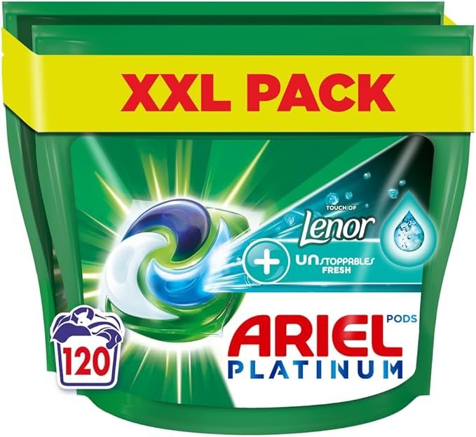 Ariel All-in-1 PODS Washing Liquid Laundry Detergent Tablets/Capsules, 120 Washes (60 x 2) Stain Remover For Clothes with Lenor Unstoppables, 2x Longer Lasting Freshness*