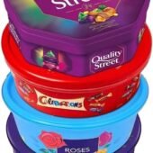 Oscanoltd 4 x Chocolate Tubs ASSORTED PACK 1 EACH Of Celebrations, Heroes, Roses, Quality Street Chocolate Sharing Tub Perfect For Any Occasion Ideal Gifts