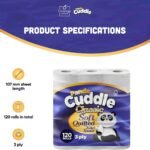 Panda Cuddle 3‑Ply Quilted Toilet Paper – Ultra Soft & Gentle Bulk Loo Rolls, Bulk Bathroom Tissue - Maxi Value Pack of 120 Rolls, Sustainable Gentle Bathroom Tissue, Unscented - Pack of 120